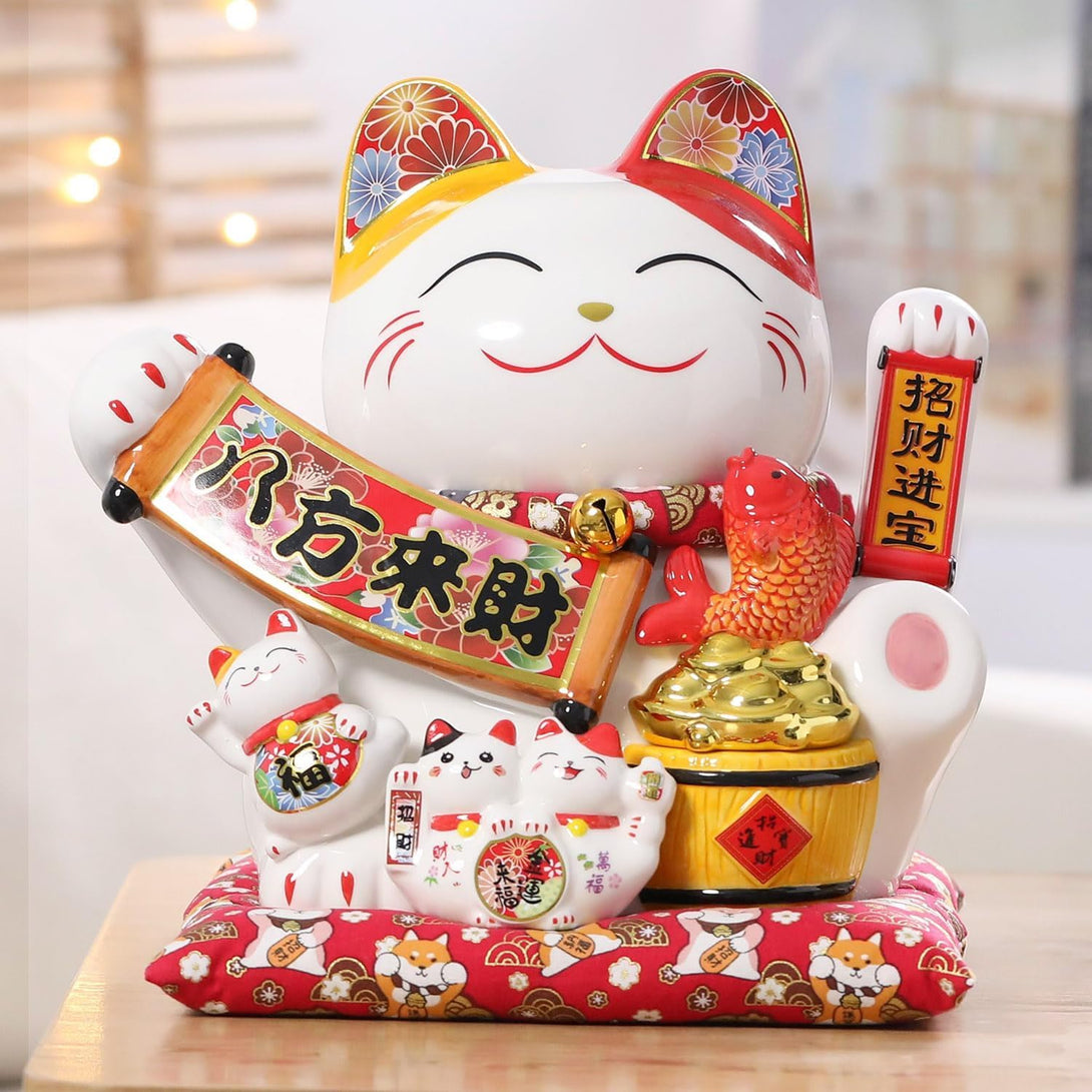 11'' Cute Fortune Cat Waving Arm Lucky Statue Gift For Decorations - #Toys For Kids#