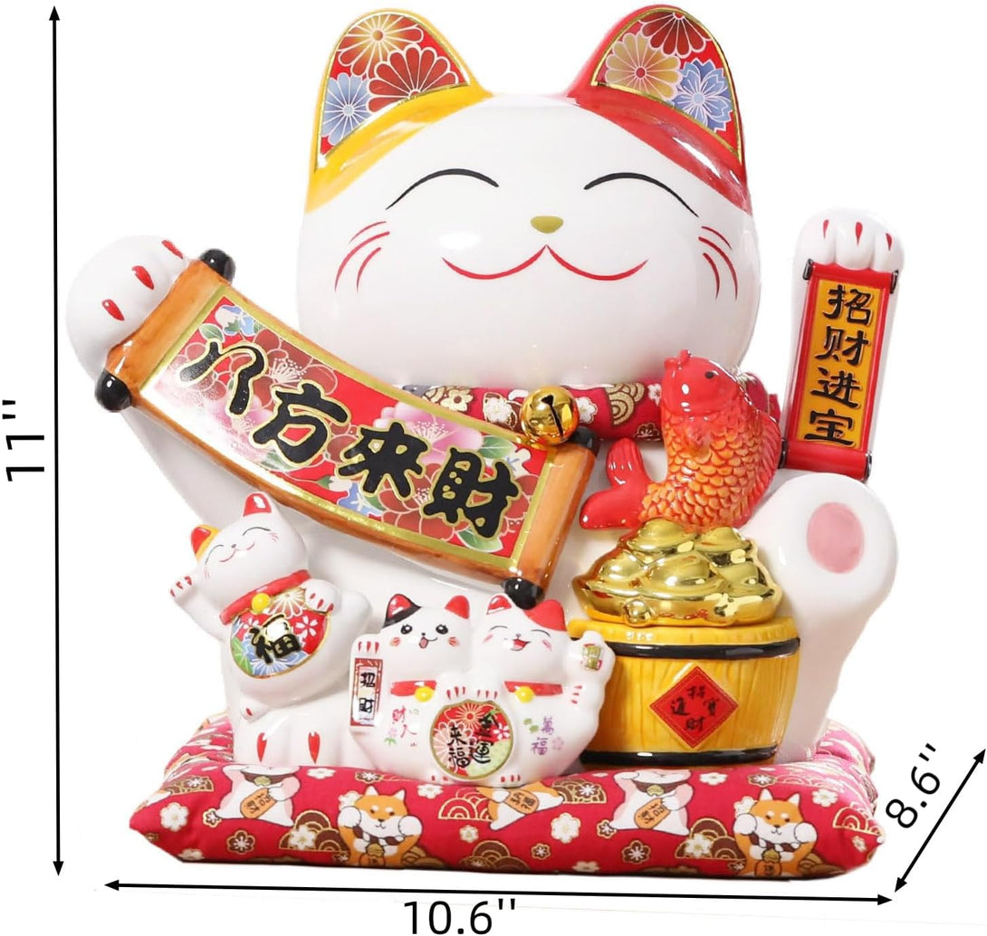 11'' Cute Fortune Cat Waving Arm Lucky Statue Gift For Decorations - #Toys For Kids#