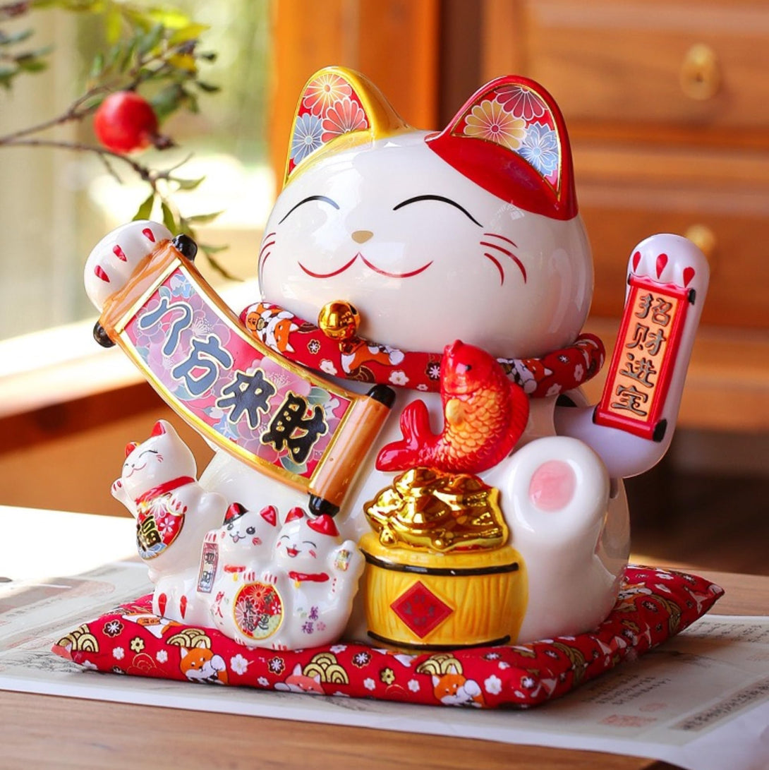 11'' Cute Fortune Cat Waving Arm Lucky Statue Gift For Decorations - #Toys For Kids#