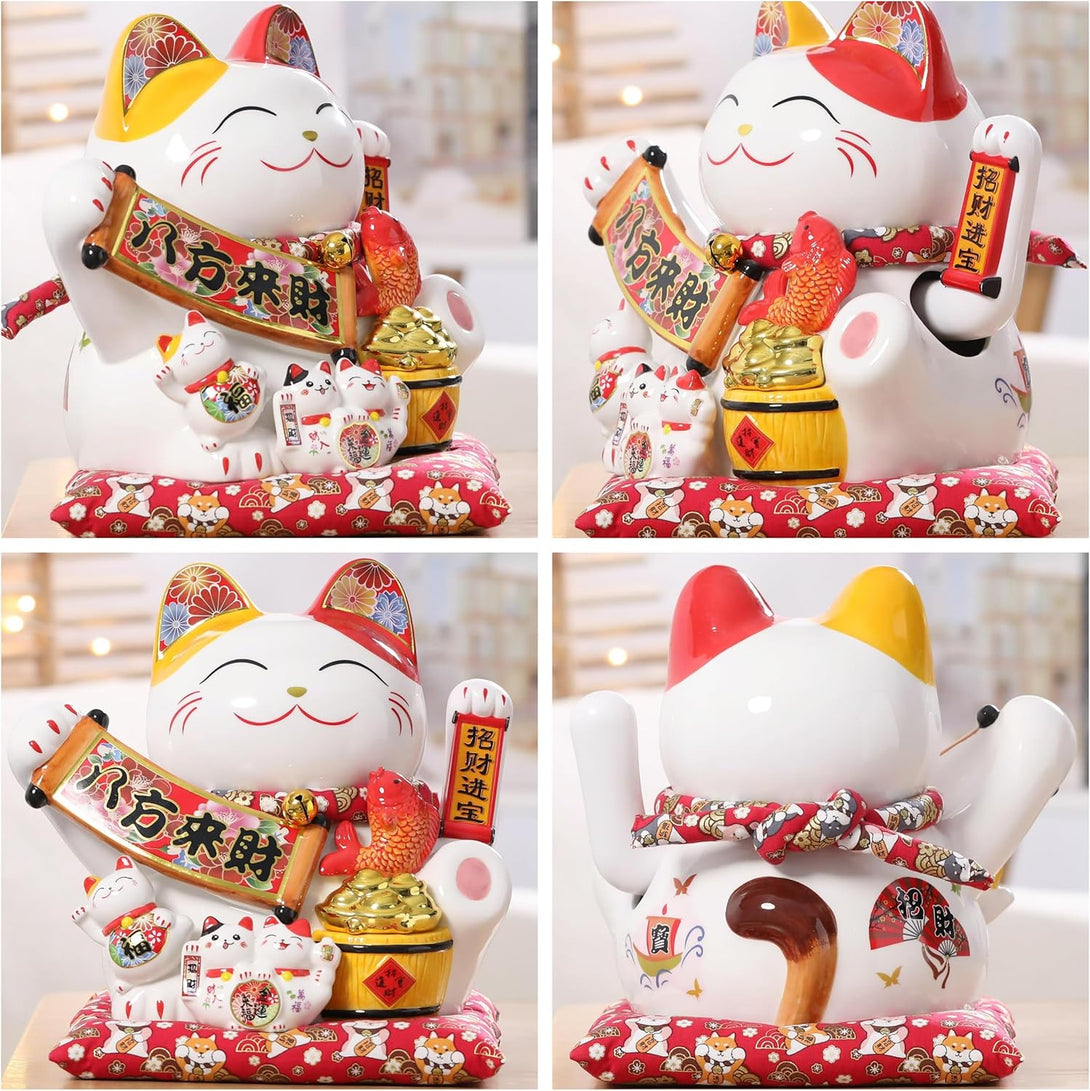 11'' Cute Fortune Cat Waving Arm Lucky Statue Gift For Decorations - #Toys For Kids#