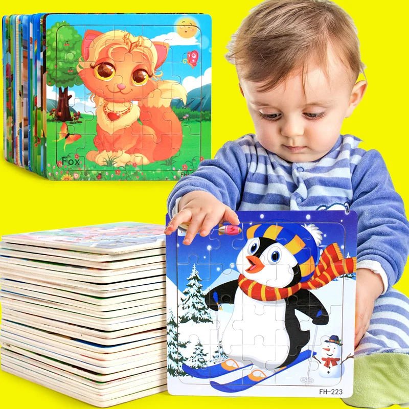 3D Wood Cartoon Puzzle Montessori Educational Toys For Children - #Toys For Kids#