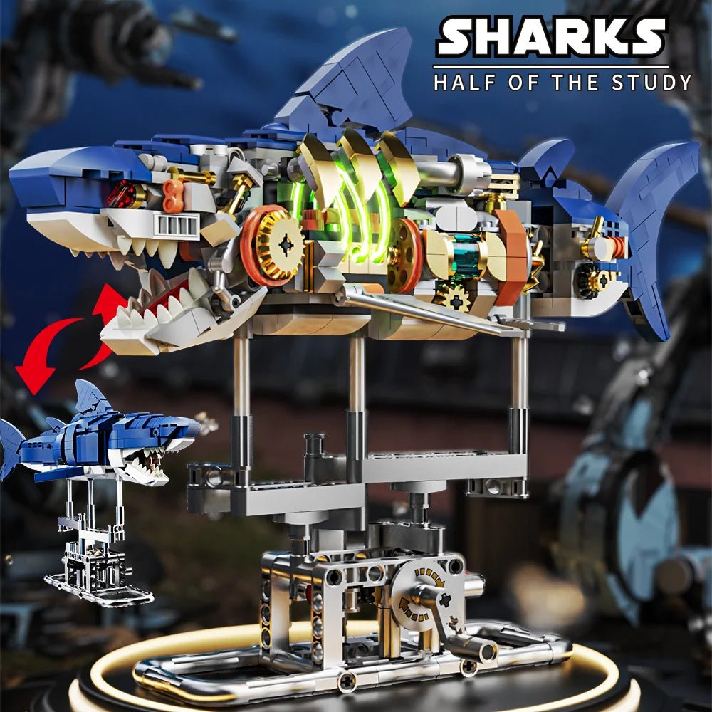 Mechanical Shark Ocean Odyssey Illuminated Building Blocks Set with Display Stand - #Toys For Kids#