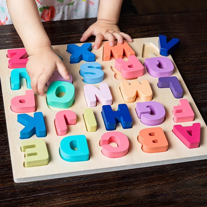 Montessori Alphabet Number Matching Wooden Puzzles For Toddler Baby - #Toys For Kids#