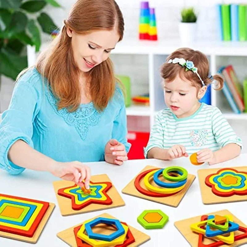 Shape Sorting Wooden Puzzle Sensory STEM Education Toy For Toddlers - #Toys For Kids#