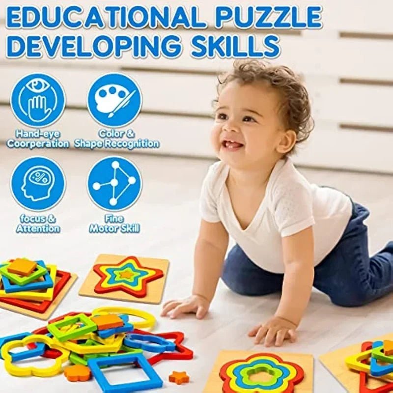 Shape Sorting Wooden Puzzle Sensory STEM Education Toy For Toddlers - #Toys For Kids#