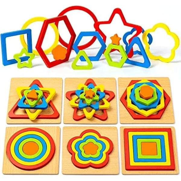 Shape Sorting Wooden Puzzle Sensory STEM Education Toy For Toddlers - #Toys For Kids#